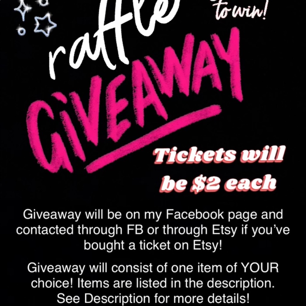 Raffle Giveaway for my shop! $2/each Winner will be announced July 1st 2022